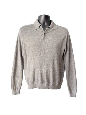 Vintage Paul Fredrick Mens Sweater Silk Cashmere Gray Collared Pullover Y2K